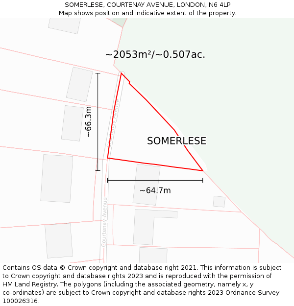 SOMERLESE, COURTENAY AVENUE, LONDON, N6 4LP: Plot and title map