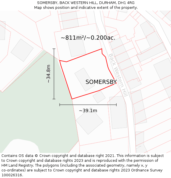 SOMERSBY, BACK WESTERN HILL, DURHAM, DH1 4RG: Plot and title map