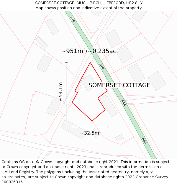 SOMERSET COTTAGE, MUCH BIRCH, HEREFORD, HR2 8HY: Plot and title map