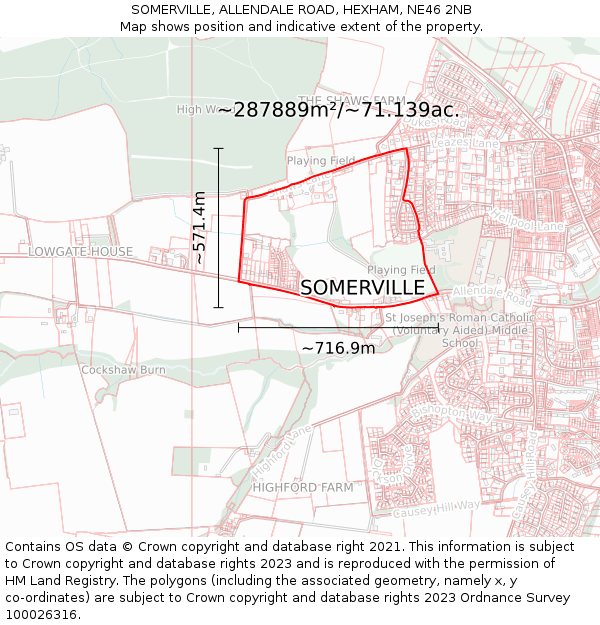 SOMERVILLE, ALLENDALE ROAD, HEXHAM, NE46 2NB: Plot and title map
