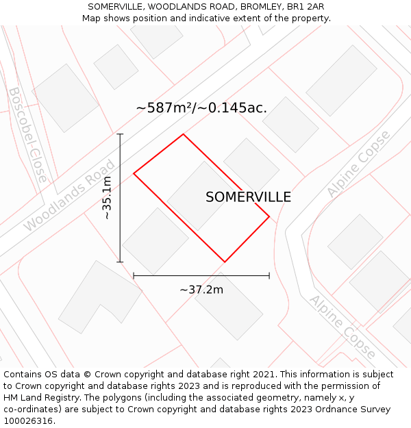 SOMERVILLE, WOODLANDS ROAD, BROMLEY, BR1 2AR: Plot and title map