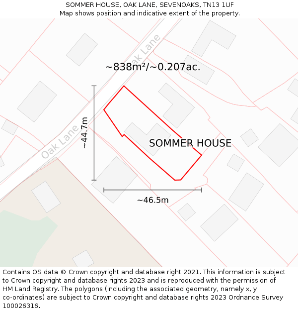 SOMMER HOUSE, OAK LANE, SEVENOAKS, TN13 1UF: Plot and title map