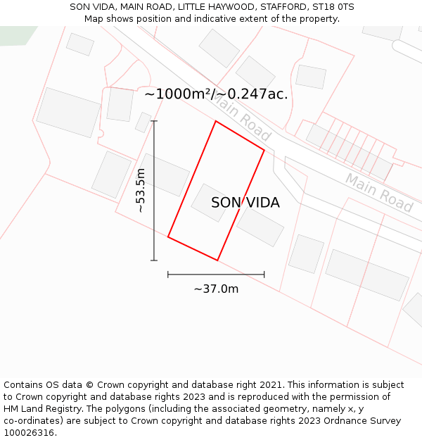 SON VIDA, MAIN ROAD, LITTLE HAYWOOD, STAFFORD, ST18 0TS: Plot and title map