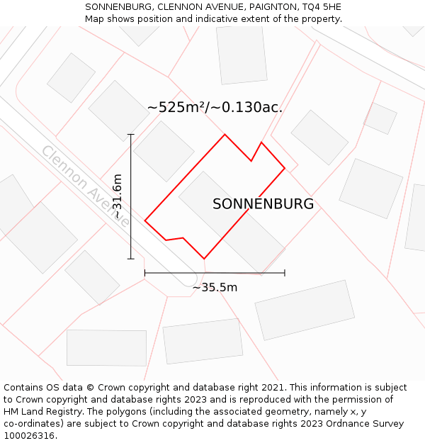 SONNENBURG, CLENNON AVENUE, PAIGNTON, TQ4 5HE: Plot and title map
