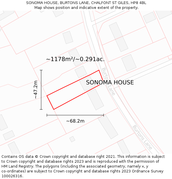 SONOMA HOUSE, BURTONS LANE, CHALFONT ST GILES, HP8 4BL: Plot and title map