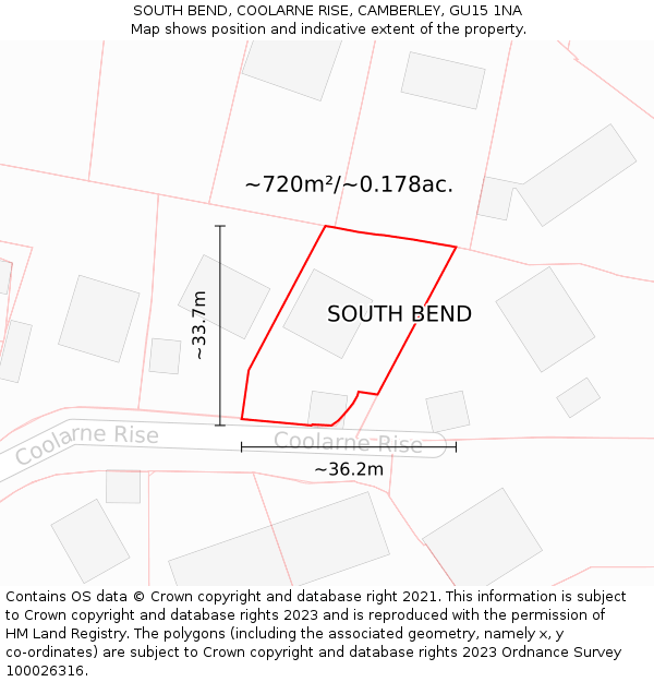 SOUTH BEND, COOLARNE RISE, CAMBERLEY, GU15 1NA: Plot and title map