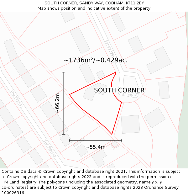 SOUTH CORNER, SANDY WAY, COBHAM, KT11 2EY: Plot and title map