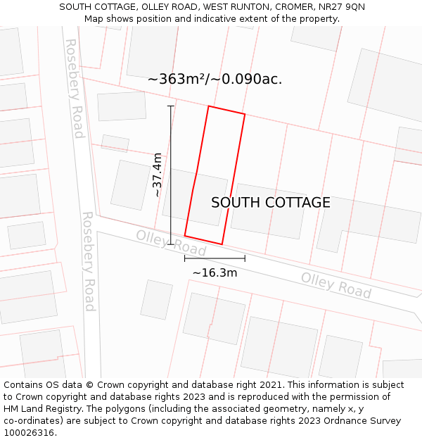 SOUTH COTTAGE, OLLEY ROAD, WEST RUNTON, CROMER, NR27 9QN: Plot and title map