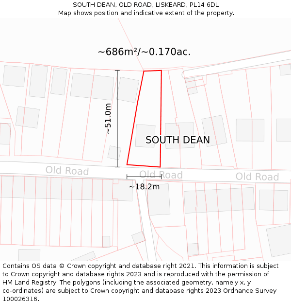 SOUTH DEAN, OLD ROAD, LISKEARD, PL14 6DL: Plot and title map