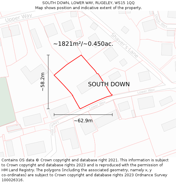 SOUTH DOWN, LOWER WAY, RUGELEY, WS15 1QQ: Plot and title map