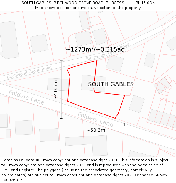 SOUTH GABLES, BIRCHWOOD GROVE ROAD, BURGESS HILL, RH15 0DN: Plot and title map