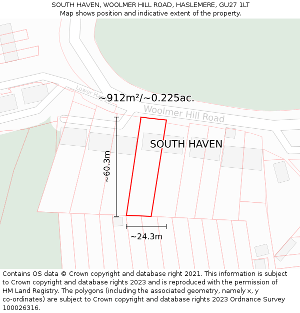 SOUTH HAVEN, WOOLMER HILL ROAD, HASLEMERE, GU27 1LT: Plot and title map