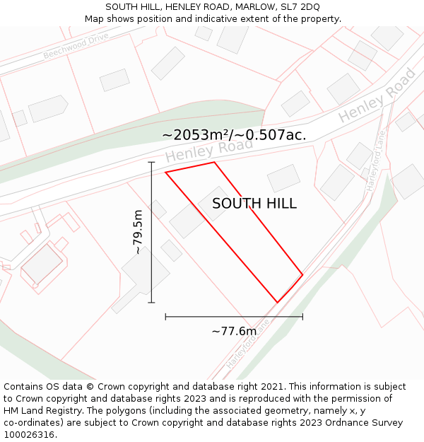 SOUTH HILL, HENLEY ROAD, MARLOW, SL7 2DQ: Plot and title map