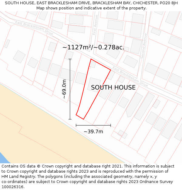 SOUTH HOUSE, EAST BRACKLESHAM DRIVE, BRACKLESHAM BAY, CHICHESTER, PO20 8JH: Plot and title map