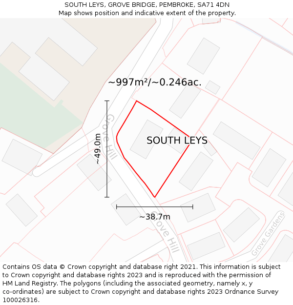 SOUTH LEYS, GROVE BRIDGE, PEMBROKE, SA71 4DN: Plot and title map