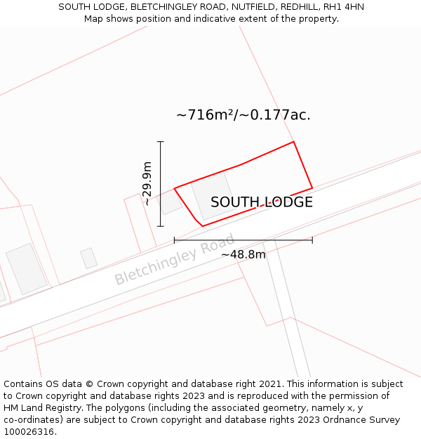 SOUTH LODGE, BLETCHINGLEY ROAD, NUTFIELD, REDHILL, RH1 4HN: Plot and title map