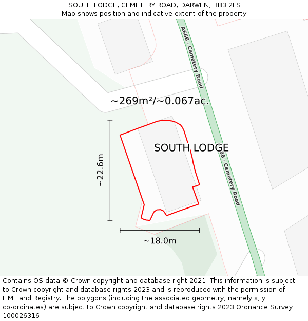SOUTH LODGE, CEMETERY ROAD, DARWEN, BB3 2LS: Plot and title map