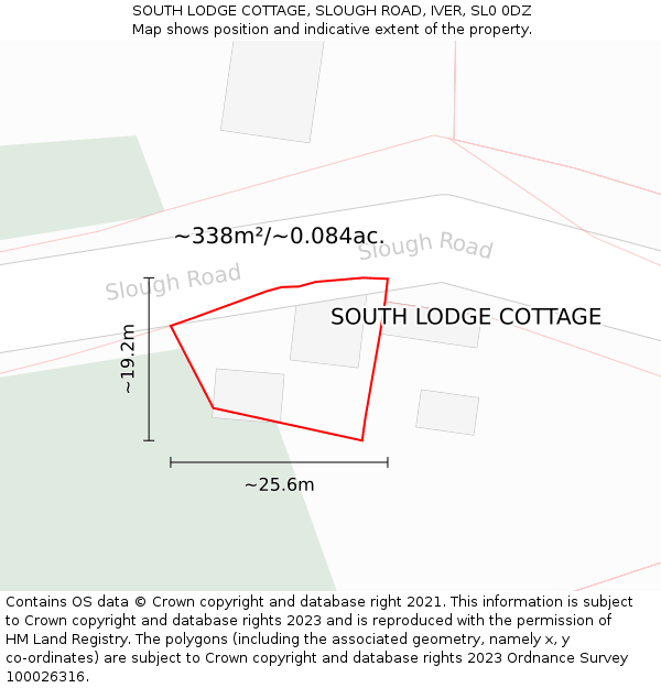 SOUTH LODGE COTTAGE, SLOUGH ROAD, IVER, SL0 0DZ: Plot and title map