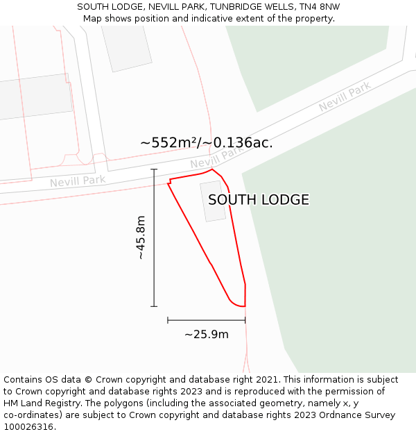 SOUTH LODGE, NEVILL PARK, TUNBRIDGE WELLS, TN4 8NW: Plot and title map