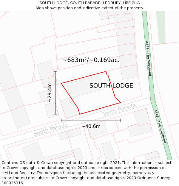 SOUTH LODGE, SOUTH PARADE, LEDBURY, HR8 2HA: Plot and title map