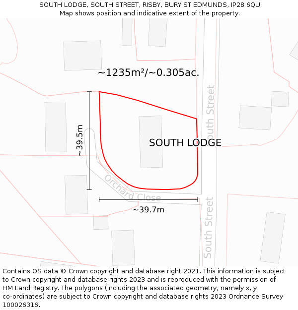 SOUTH LODGE, SOUTH STREET, RISBY, BURY ST EDMUNDS, IP28 6QU: Plot and title map