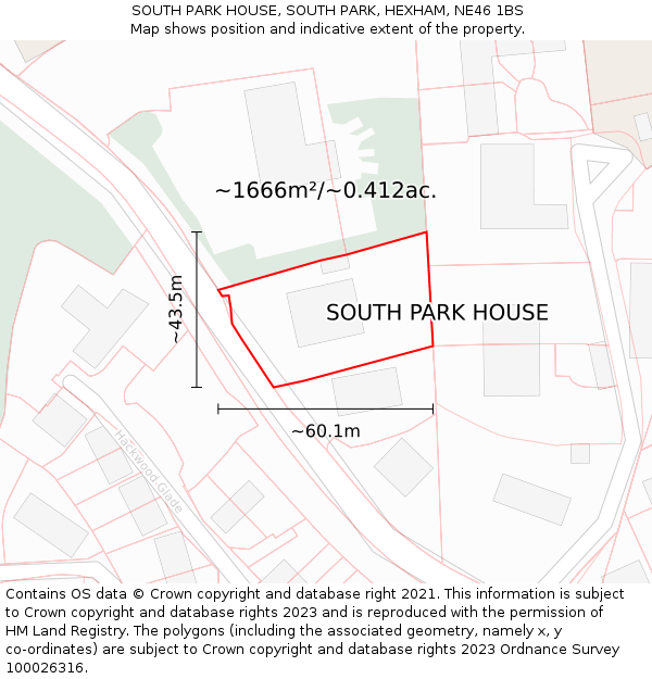 SOUTH PARK HOUSE, SOUTH PARK, HEXHAM, NE46 1BS: Plot and title map