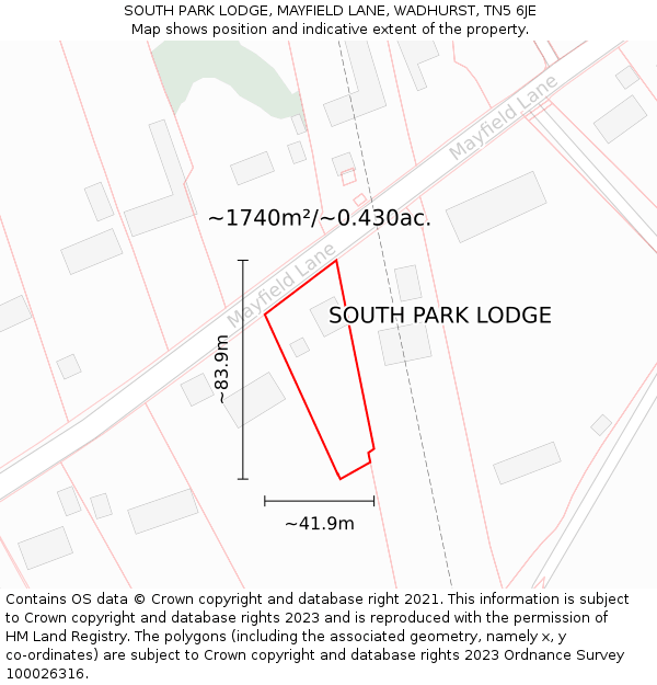 SOUTH PARK LODGE, MAYFIELD LANE, WADHURST, TN5 6JE: Plot and title map