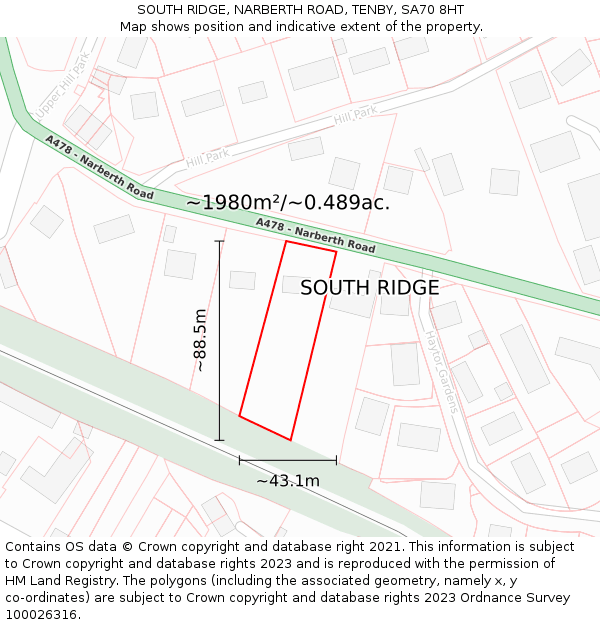 SOUTH RIDGE, NARBERTH ROAD, TENBY, SA70 8HT: Plot and title map