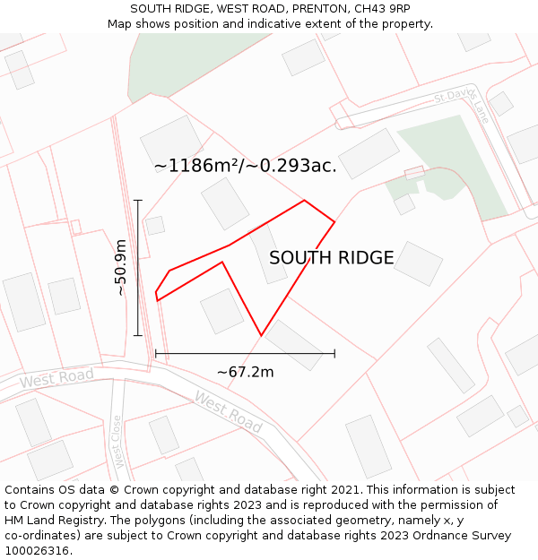 SOUTH RIDGE, WEST ROAD, PRENTON, CH43 9RP: Plot and title map