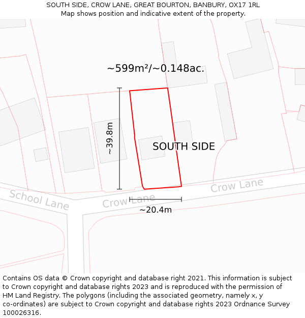 SOUTH SIDE, CROW LANE, GREAT BOURTON, BANBURY, OX17 1RL: Plot and title map