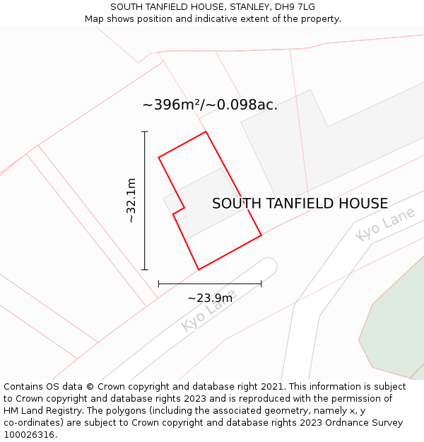 SOUTH TANFIELD HOUSE, STANLEY, DH9 7LG: Plot and title map