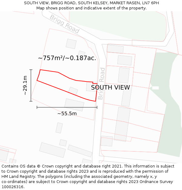 SOUTH VIEW, BRIGG ROAD, SOUTH KELSEY, MARKET RASEN, LN7 6PH: Plot and title map