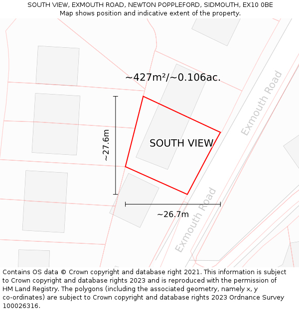 SOUTH VIEW, EXMOUTH ROAD, NEWTON POPPLEFORD, SIDMOUTH, EX10 0BE: Plot and title map