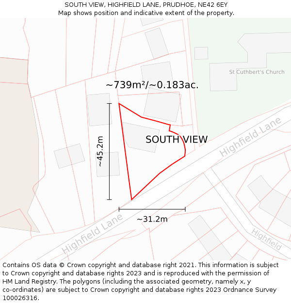SOUTH VIEW, HIGHFIELD LANE, PRUDHOE, NE42 6EY: Plot and title map