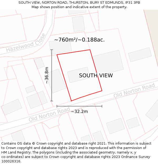 SOUTH VIEW, NORTON ROAD, THURSTON, BURY ST EDMUNDS, IP31 3PB: Plot and title map