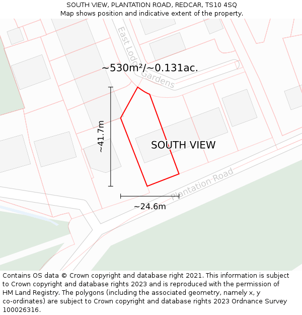 SOUTH VIEW, PLANTATION ROAD, REDCAR, TS10 4SQ: Plot and title map