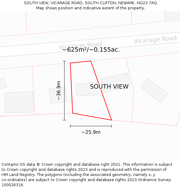 SOUTH VIEW, VICARAGE ROAD, SOUTH CLIFTON, NEWARK, NG23 7AQ: Plot and title map