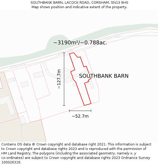 SOUTHBANK BARN, LACOCK ROAD, CORSHAM, SN13 9HS: Plot and title map