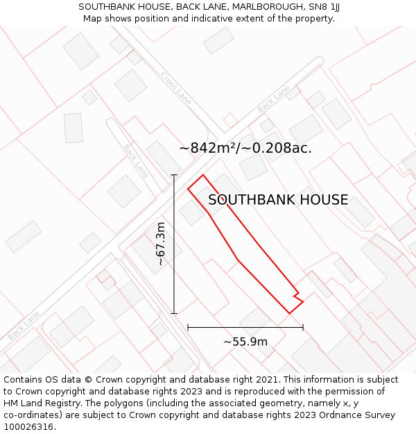 SOUTHBANK HOUSE, BACK LANE, MARLBOROUGH, SN8 1JJ: Plot and title map