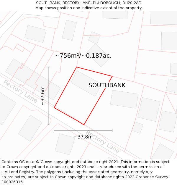 SOUTHBANK, RECTORY LANE, PULBOROUGH, RH20 2AD: Plot and title map