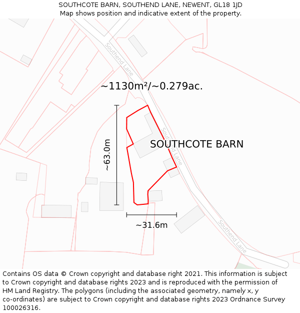 SOUTHCOTE BARN, SOUTHEND LANE, NEWENT, GL18 1JD: Plot and title map