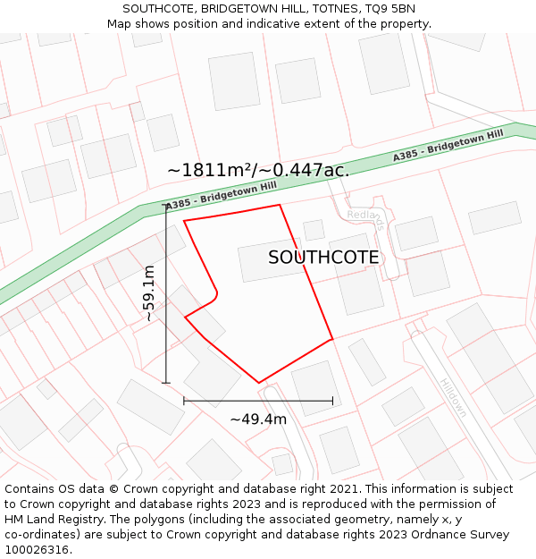SOUTHCOTE, BRIDGETOWN HILL, TOTNES, TQ9 5BN: Plot and title map