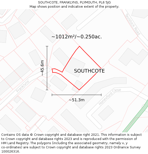 SOUTHCOTE, FRANKLYNS, PLYMOUTH, PL6 5JG: Plot and title map