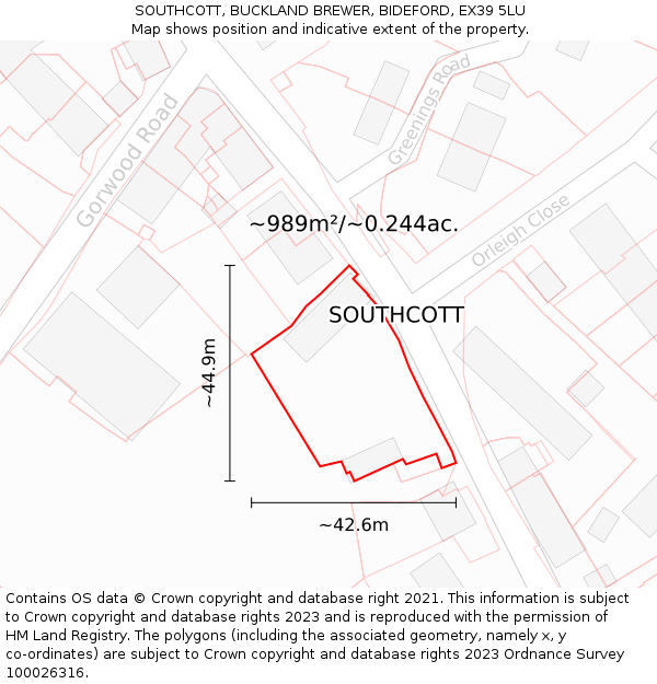 SOUTHCOTT, BUCKLAND BREWER, BIDEFORD, EX39 5LU: Plot and title map