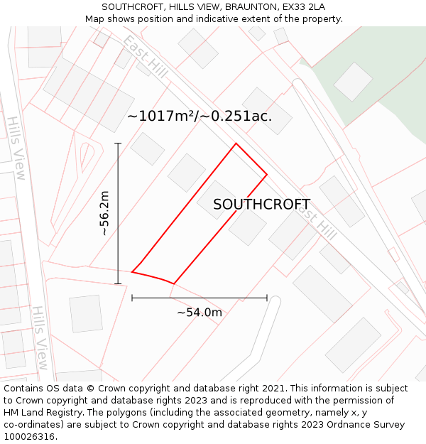 SOUTHCROFT, HILLS VIEW, BRAUNTON, EX33 2LA: Plot and title map
