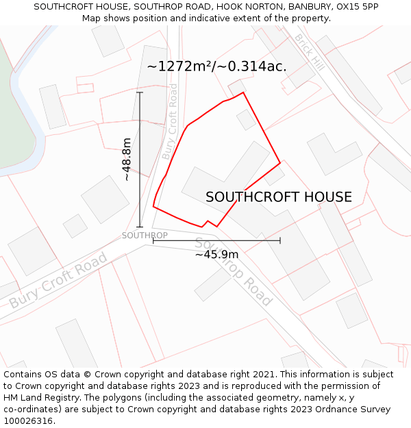 SOUTHCROFT HOUSE, SOUTHROP ROAD, HOOK NORTON, BANBURY, OX15 5PP: Plot and title map