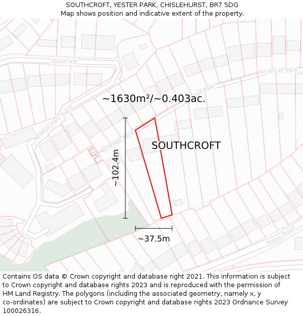 SOUTHCROFT, YESTER PARK, CHISLEHURST, BR7 5DG: Plot and title map