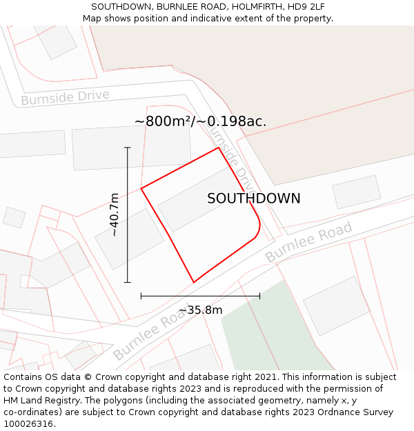 SOUTHDOWN, BURNLEE ROAD, HOLMFIRTH, HD9 2LF: Plot and title map