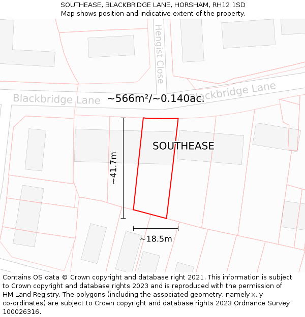 SOUTHEASE, BLACKBRIDGE LANE, HORSHAM, RH12 1SD: Plot and title map