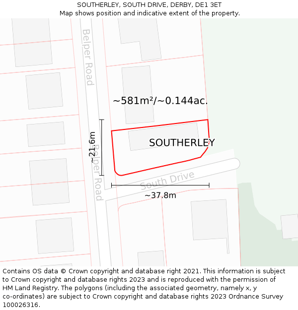 SOUTHERLEY, SOUTH DRIVE, DERBY, DE1 3ET: Plot and title map